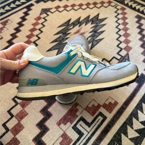 New Balance grey and Teal 574 Sneakers
